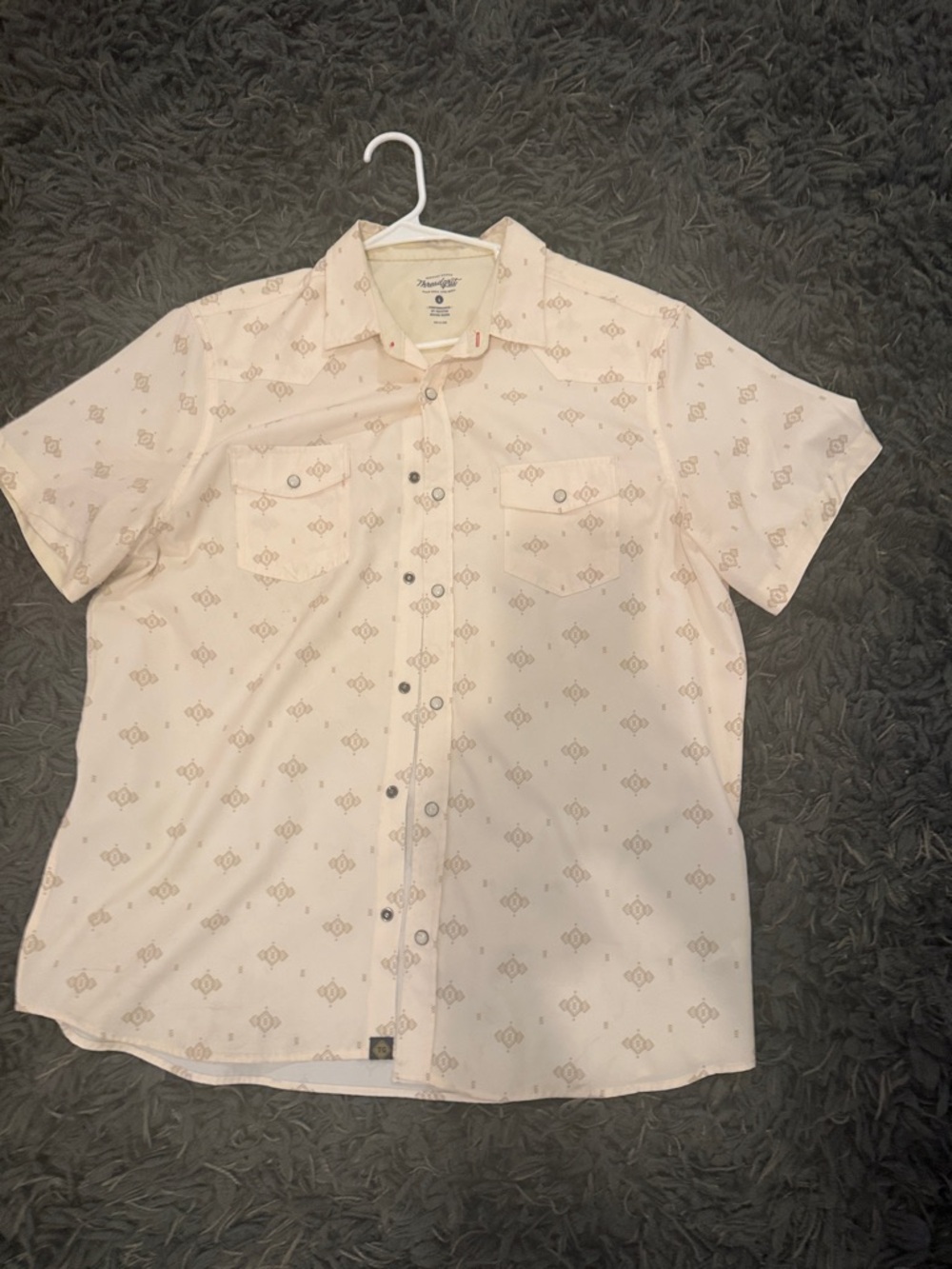 Wrangler Short Sleeve Button-Up Shirt - Cream with Tan Print